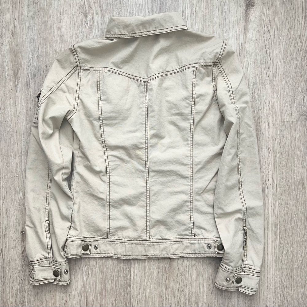 DKNY Blazer Jacket Women S Beige Cotton Long Sleeve Collared Casual Button Front - Picture 2 of 11